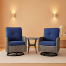 Outdoor Natural Wicker Swivel Patio Chairs Set With Glass Top Side Table
