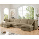 Slipcovered U Shape Sectional Wide and Deep Seat Sofa Couch, 4 Seater Sofa with French Edges Design Multiple Big Pillows, Soft Deep Seat Comfy Cloud Couch for Living Room, Apartment, Camel Corduroy