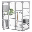 Outdoor Cat House, DIY Cat Enclosure Catio with Double Enter Doors, Light Grey Pine Wood, 62.8'L x 32.2'W x 68.5'H