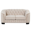 Modern Velvet Upholstered Loveseat Sofa with Thick Removable Seat Cushion, Beige, 64.3 Inches