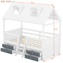 Twin Size Wood Bed House Bed Frame,White