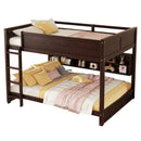 Queen Over Queen Bunk Bed with Built-in Storage Cabinets,Charging Station,Ladder,Safety Guardrails,Solid Pine Wood Bunk Bed,Brwon
