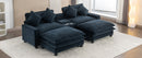 Contemporary Chenille Upholstered Sectional Sofa with Ottomans, USB Ports, Cup Holders & Storage, Blue