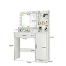 Vanity Desk with Mirror and Adjustable LED Lights, 3 Lighting Modes, Drawer and Storage Cabinet, White MDF