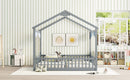 Double Twin House-Style Floor Bed with Fence, Guardrails, without door, Grey(Old Sku:W504P143316)