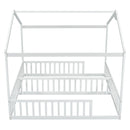 Double Twin House-Style Floor Bed with Fence, Guardrails, without door, White(Old Sku:W504P143317)
