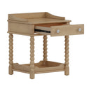 Retro Style Nightstand with Drawer and Open Shelf for Bedroom, Bedside Table with Turned Legs and Metal Handle,Natural
