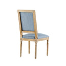 Rustic French Country Dining Chairs Set of 6 with Cane Backrest & Upholstered Seats in Slate Blue Solid Rubberwood
