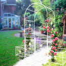 Metal Garden Arch with Gate 79.5'' Wide x 86.6'' High Climbing Plants Support Rose Arch Outdoor Cream White