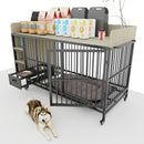 Large pet cage with storage rack, drawers with stainless steel food and water basin, made of iron frame and MDF material, sturdy, exquisite, and practical (black+beige)