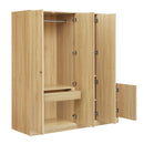 4-Door Wardrobe with Shelves, Drawers, and Full-Length Mirror, Natural