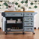 K&K 52'' Kitchen Island with Drop Leaf, Embossed Texture Kitchen Island on Wheels with Spice Rack, Towel Rack, 2 Doors and 5 Drawers, Kitchen Storage Cart with Adjustable Shelf for Kitchen, Blue Grey