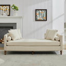 Beige Chenille Upholstered Chaise Lounge with Nailheads, Sleeper Sofa Couch With 4 Throw Pillows&2 Bolsters, Daybed with Rubberwood Legs, 75.2'' Wide