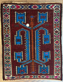 Persian Tribal Rug 1.8 x 2, Small Balouchi Rug, Unique Design, Burgundy and Blue