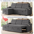 MH83.5' Convertible Sleeper Combo Sofa, Convertible Sofa Bed Polyester Pullout Bed with Storage Recliner and Cup Holder for Living Room, Tight Spaces