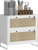 White Rattan 2 Drawer Locking Lateral File Cabinet