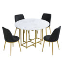 TOPMAX Space-Saving 5-Piece Extendable Kitchen Dining Table Set for Small Spaces - Round Faux Marble Top with Golden Frame, 4 Upholstered Chairs, Compact Foldable Design,White+Black