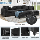 Modern Sectional Sofa with Storage Ottoman, L-Shape Couch with 2 Pillows and Cup Holders, Black Velvet, 105'
