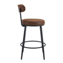 Fashionable Ergonomic Bar Chairs with Brown Technology Fabric Cushions, Black Metal Legs, 35.5 Inches.Set of 2.