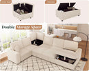 130Inch Beige Upholstered Sleeper Sofa With Storage