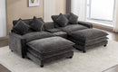 Modern Chenille Upholstered Sectional Sofa with Ottomans, USB Ports, Cup Holders, and Storage in Grey