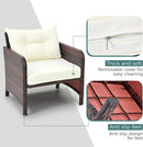 5 Piece Beige Rattan Patio Furniture Set With Ottomans And Coffee Table