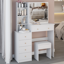37' Middle Size Left Bedside Cabinet Vanity Table + Cushioned Stool, Extra Large Right sliding mirror, Multi Layer High Capacity Storage, Practical Fashionable Dresser, Suitable For Large Space