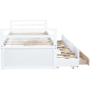 Twin Size Bed with Headboard, Footboard, Trundle and Three Storage Drawers, Twin Size Pine Wood Bed with Headboard, Footboard,White
