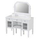 Elegant White Makeup Vanity Desk with Adjustable Mirror and Storage, MDF and Solid Wood Construction, 44.4'