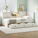 L-Shaped Bed Frame with Drawer and and Bookcase,Corner Bed Wooden Captain Bed with Led Downlight and USB Port for Small Room,Bedroom, Guest Room, Full Size, White