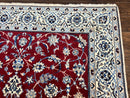 Persian Nain Rug 6x10, Wool and Silk Highlights, Red and Ivory, Floral Medallion, Vintage Handmade Hand Knotted, Fine 225 KPSI, Traditional Rug