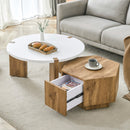 Fashionable Versatile MDF Coffee Table Set with White and Wood Textured Finish