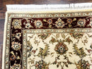 Pak Persian Runner Rug 2.8 x 8, Handmade Vintage Carpet, Beige and Maroon, Wool and Silk Highlights