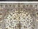 Sino Persian Rug 6x9, Floral Medallion, Ivory & Taupe, Wool with Silk Highlights, Fine 210 KPSI