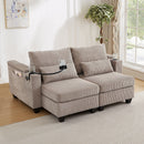 Convertible Chaise Lounge 63' Loveseat Sofa Bed with USB Ports, Cup Holders, Phone Holder, Storage, Brown Corduroy