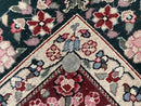 Large Sino Persian Rug 10x14, Wool Hand Knotted Vintage Carpet, Dark Green & Beige, Kirman Floral Rug, Fine Weave, Traditional, Large