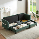 Upholstered Sectional Sofa with Movable Ottoman and Storage in Green Chenille, 83 Inch