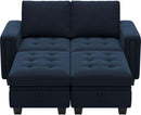 Velvet Modular Sectional Sofa With Storage Sleeper Blue