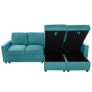 Convertible U-shaped Sectional Sofa with Storage Chaise Lounges & USB Ports, Teal, Twill Polyester, 103.9'