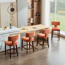Mid Century Modern Counter Height Bar Stools Set of 2, Farmhouse Linen Fabric Upholstered Accent Chair Curved Backrest with Copper Nails around,Kitchen Chairs with Hardwood Frame, Orange
