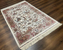 Turkish Silk Hunting Scene Rug 4x6, Ivory, Bamboo Silk, New