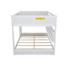 Queen Over Queen Bunk Bed with Built-in Storage Cabinets,Charging Station,Ladder,Safety Guardrails,Solid Pine Wood Bunk Bed,White