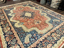 Antique Persian Sarouk Rug 9x12, Boteh Paisleys, Light Red Navy Blue