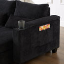 Convertible Chaise Lounge Sofa Chair Bed with USB Ports, Cup Holders & Storage, Black Corduroy, 37.4'