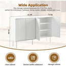 ON-TREND Minimalist Shoe Cabinet with 5 Solid Wood Legs, Cream Style Sideboard Buffet Cabinet with Fluted Doors, Large 4-Door Storage Cabinet with Adjustable Shelves for Living Room, White, 55.1*13.7'