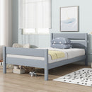 Twin Bed with Headboard and Footboard,Rubber Wood Bed,Grey