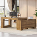 Brown 63 Inch Long L Shaped Desk With Sliding Cabinets