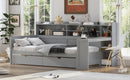 Wooden Twin Size Daybed with Storage Shelves, Multi-functional Bed with Two Storage Drawers and  Study Desk, Gray