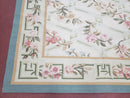 Vintage Aubusson Area Rug, Aubusson Flat weave Carpet, Floral Geometric Pattern, Beige Teal Green, 4x6 Rug, European Design