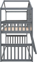 Gray Twin Over Twin House Bunk Bed With Roof For Kids